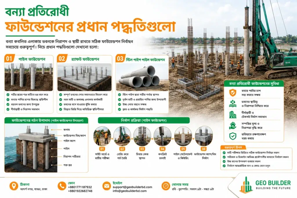 বন্যা প্রতিরোধী ফাউন্ডেশনের প্রধান পদ্ধতিগুলো
