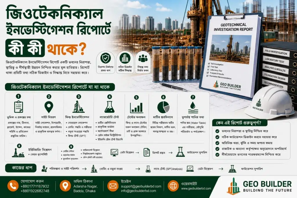 জিওটেকনিক্যাল ইনভেস্টিগেশন রিপোর্টে কী কী থাকে