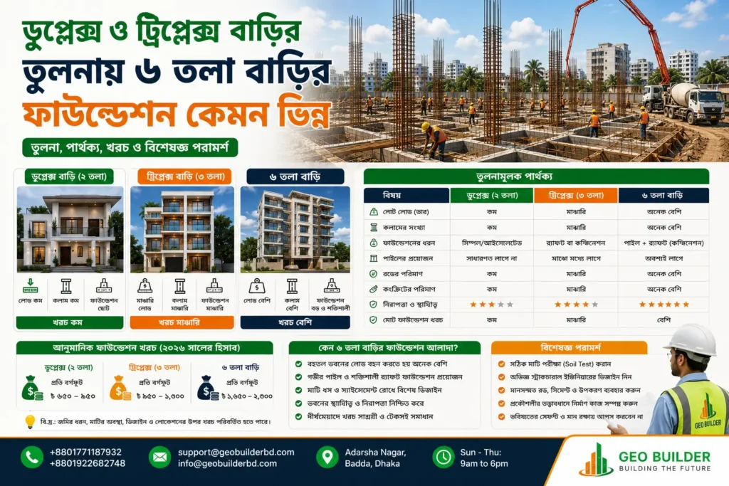 ডুপ্লেক্স ও ট্রিপ্লেক্স বাড়ির তুলনায় ৬ তলা বাড়ির ফাউন্ডেশন কেমন ভিন্ন