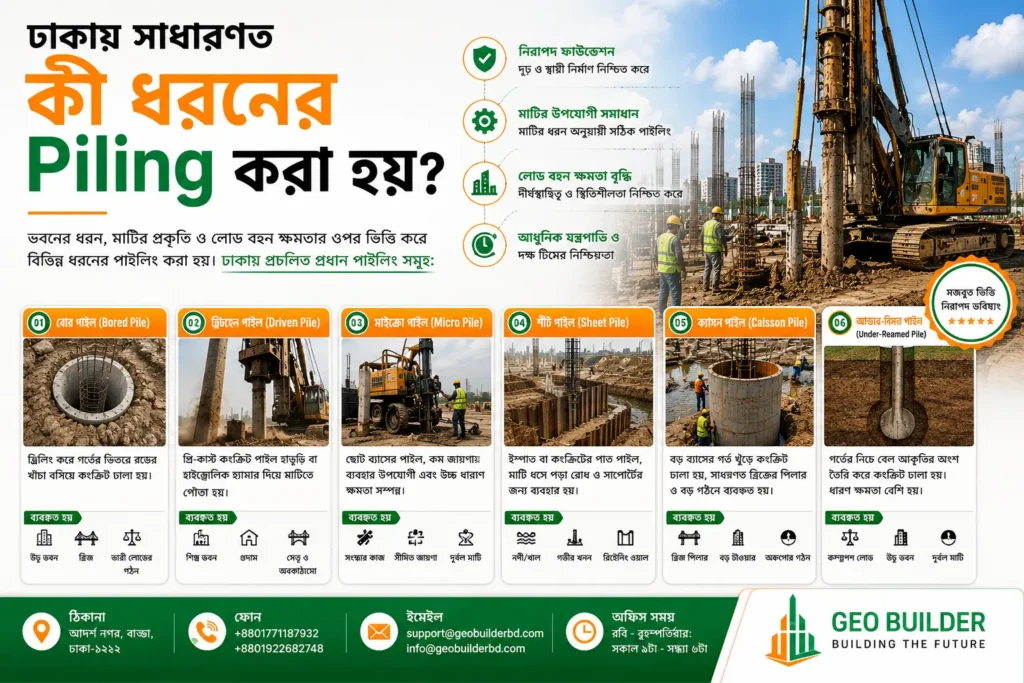ঢাকায় সাধারণত কী ধরনের Piling করা হয়
