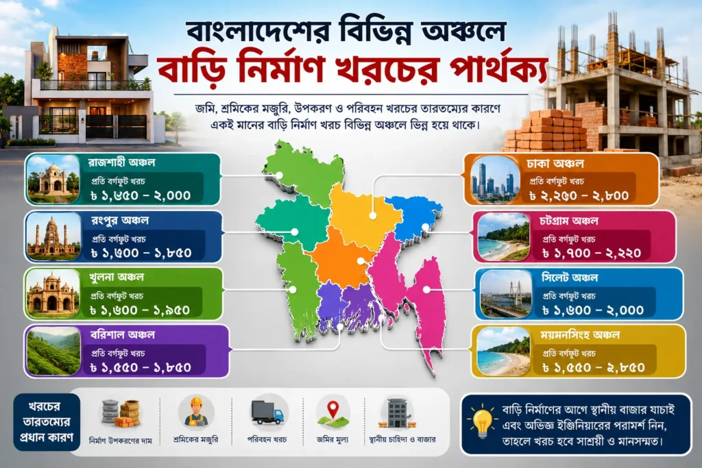 বাংলাদেশের বিভিন্ন অঞ্চলে বাড়ি নির্মাণ খরচের পার্থক্য