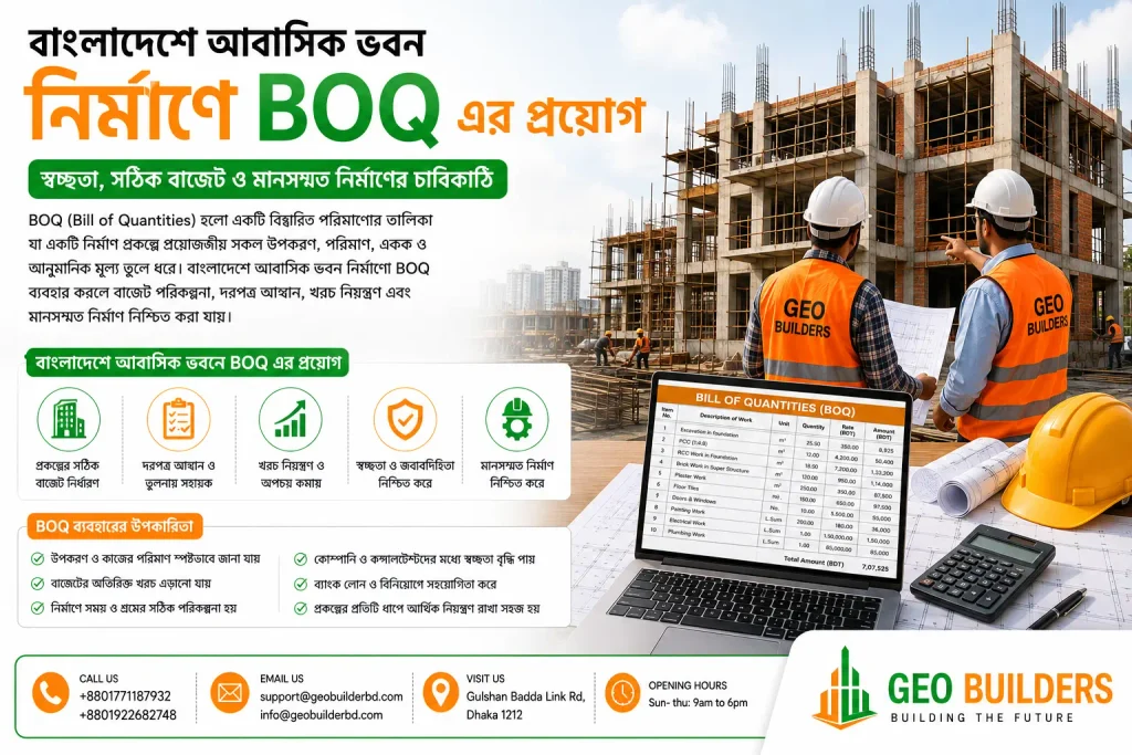 বাংলাদেশে আবাসিক ভবন নির্মাণে BOQ এর প্রয়োগ