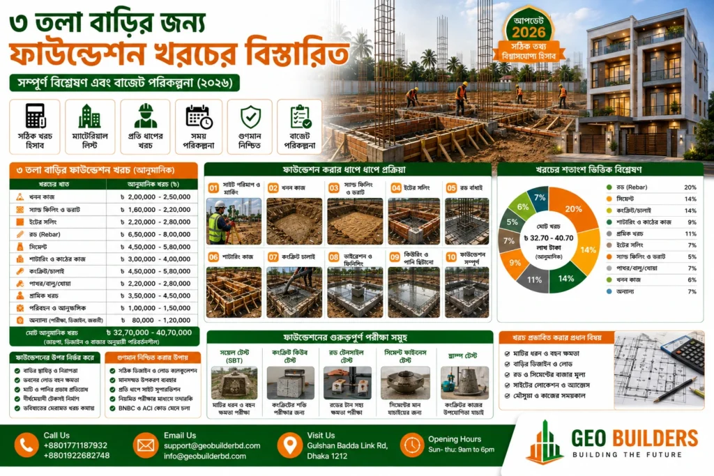 ৩ তলা বাড়ির জন্য ফাউন্ডেশন খরচের বিস্তারিত 