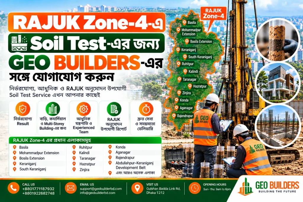RAJUK Zone-4-এ Soil Test-এর জন্য GEO BUILDERS-এর সঙ্গে যোগাযোগ করুন